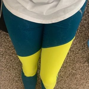 Puma leggings aqua and yellow size XS